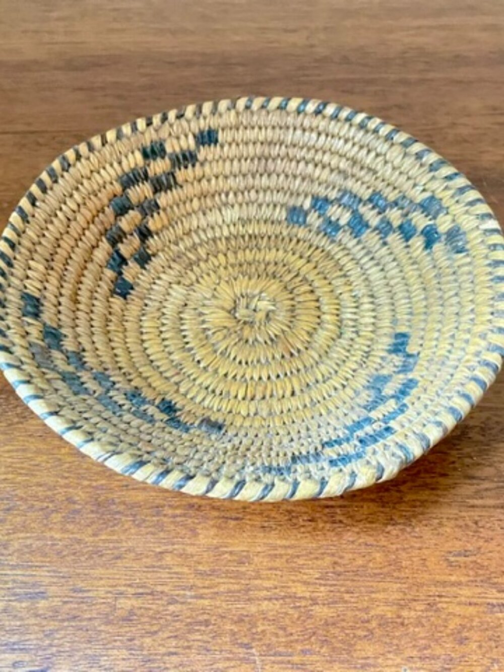 Vintage Native American Hand Woven 7” Round Basket Bowl with Geometric Designs